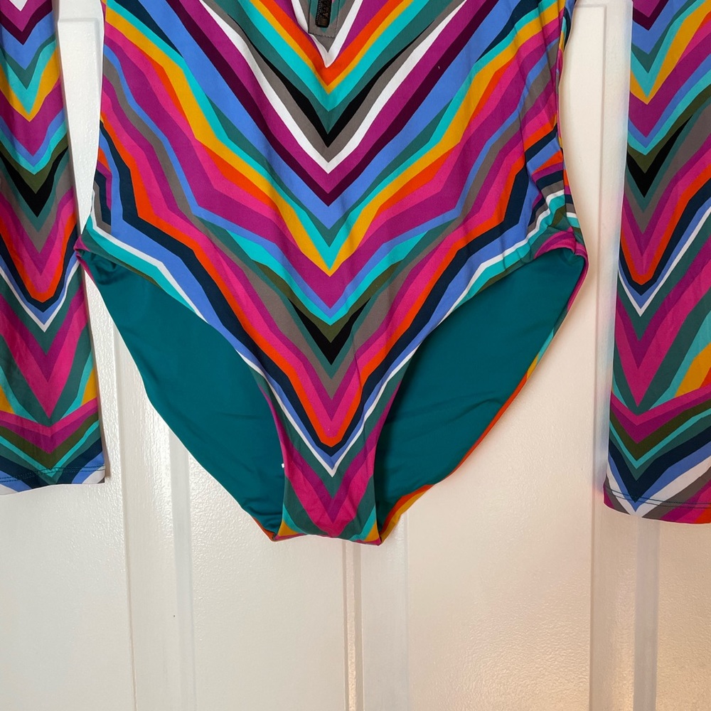 Trina Turk Multi-Color Chevron Long-Sleeve One-Piece Swimsuit - Picture 12 of 13
